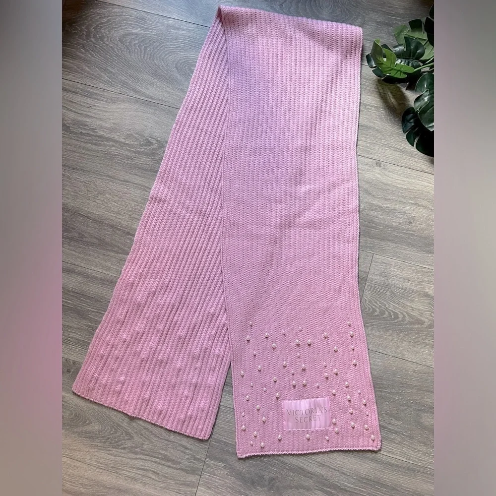 Victoria’s Secret pearl embellished pink scarf. One size